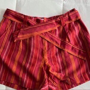 Loft: Paperbag Shorts in Multicolor Stripe. Red and Orange. Size M.